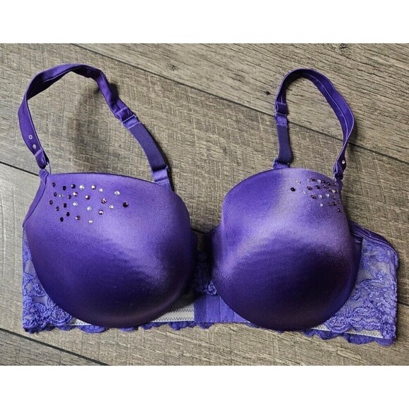 Cacique Purple Crystal and Lace Bra Size 40D - Picture 2 of 7